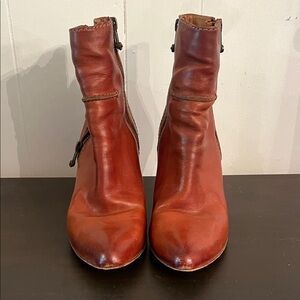 Frye Cognac Leather Ankle Booties with Side Zips